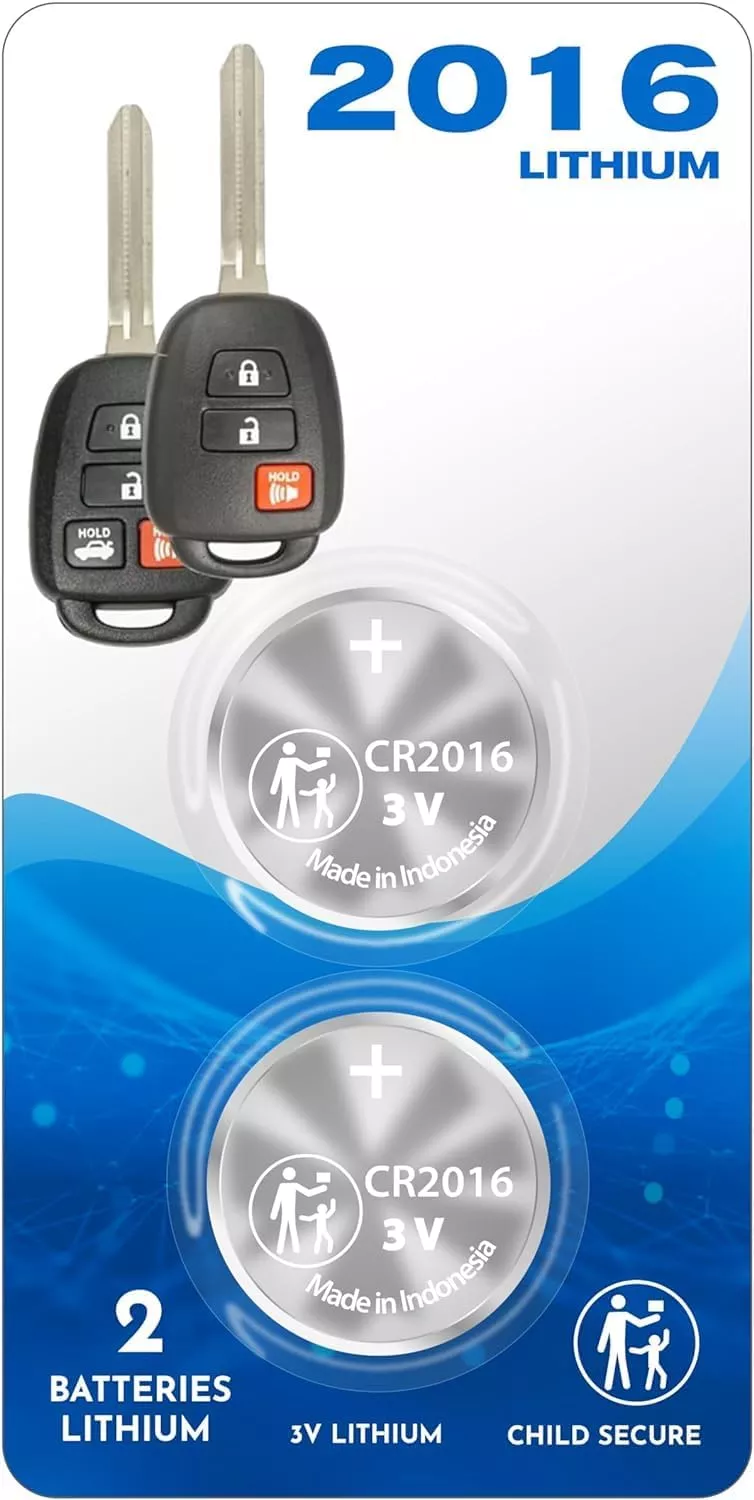 (2 Pack) Battery Replacement CR2016 2016 for Remote Head Key for Toyota for Scion (W. Tool) fits case Shell Cover led Filter Replacement Cabin for (2013-2021) Highlander Prius C Rav4 Tacoma Tundra