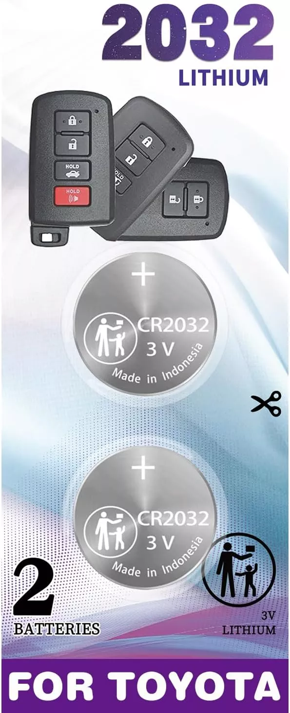 (2 Pack) CR2032 OEM Replacement for Toyota Key fob Battery (2012-2021) 4Runner Avalon Camry Corolla Highlander Prius C Rav4 Sequoia Tacoma Tundra (HYQ14FBA, HYQ14FBB)